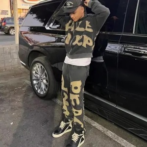 Calidad Premium Heavyweight 450 GSM Material de algodón Sudadera con capucha y pantalones de chándal Puff Impreso Pullover Sudaderas con capucha Pantalón Chándales - Product Image 4