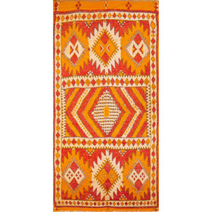 Tapis en laine noués à la main Nuray, géométriques, 9x12, pour salon et chambre, rectangulaires, abstraits, Pae-143 avec des touches orange rouge pour une utilisation domestique - Product Image 1