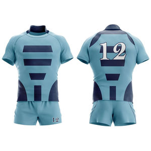 Uniforme d'équipe personnalisé de rugby pour hommes maillot de sport en tissu polyester respirant avec short tenue confortable et durable - Product Image 1