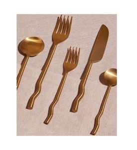 Couverts en laiton ensemble de couverts cuillère fourchette et couteau 5 pièces en laiton ustensiles de cuisine ensemble de couverts moderne fabriqué à la main en laiton ensemble de couverts - Product Image 4