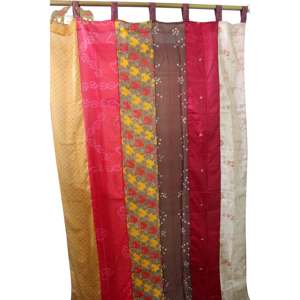 Vintage Handmade Boho Theme Silk Sari Saree <b>Curtains</b> <b>Window</b> Decor Drapes Panels Beautifully Designed Vintage Silk Saree <b>Curtains</b> - Product Image 4