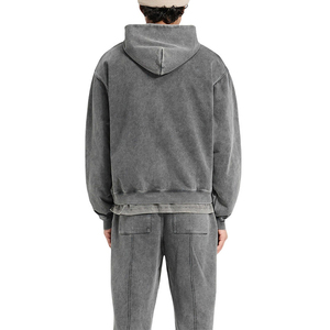 High Quality Customized Zip up Vintage Washed Pullover Wide Leg <b>Pant</b> Set Loose Boxy Cropped Man Hoodie - Product Image 3