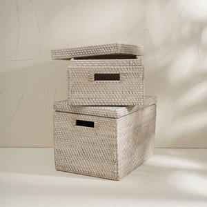 Custom logo <b>Lid</b> Bin Basket White Color Rattan Gift <b>Boxes</b> Decoration Home Furniture <b>Storage</b> Large Size Factory Price - Product Image 5