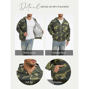 Sweat à capuche personnalisé pour homme, poids lourd 500 g/m², design camouflage, fermeture éclair, tissu polaire, haute qualité, ODM/OEM - Product Image 6