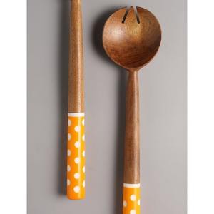 Tenedor y cuchara para mezclar con mango largo de resina de madera de acacia, utensilios para servir ensaladas con mango punteado, cubiertos para ensalada, utensilios de cocina - Product Image 4