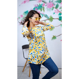 Kurtis cortos Bollywood de rayón pesado al por mayor para mujeres, tops indios tradicionales listos para usar, fabricantes de confianza para fiestas - Product Image 1