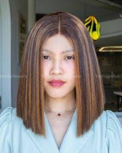 Lace Blunt Cut <b>Wig</b> Vietnamese 100% Virgin Remy Human Hair for Lace Transparent Extension Straight 180% Density - Product Image 4