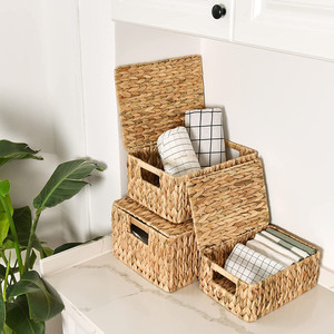 Lot de 03 paniers de rangement en jacinthe d'eau de haute qualité avec couvercle pour l'organisation de la maison fabriqués au Vietnam - Product Image 6