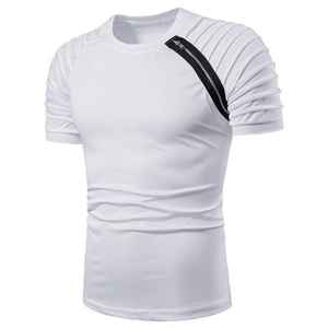 T-Shirt en coton Vintage de haute qualité pour hommes surdimensionné imprimé lourd hiver Streetwear graphique fermeture éclair polaire grande taille solide - Product Image 6