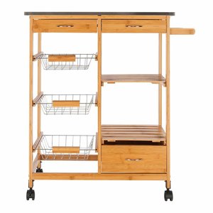 KIBamboo KIB006 Modern Design Mobile Kitchen Shelf 67x36x83cm <b>Oak</b> Material with Wheels - Product Image 4