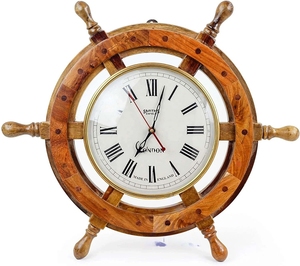 Reloj de pared decorativo con forma de rueda de barco de madera Náutica para colgar Reloj de pared reloj de estilo marino náutico 18 "hogar decorativo - Product Image 2