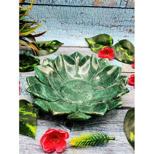 Bol en forme de lotus sculpté à la main en pierre d'aventurine verte - 7 pouces de diamètre et 426 g (0,94 lb) - UN SEUL BOL - Product Image 5