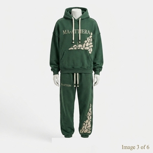 Ensemble survêtement streetwear oversize en molleton de coton vert foncé avec strass floraux pour femme, personnalisable, vente en gros OEM - Product Image 4