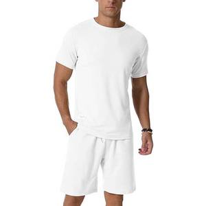Two Pieces <b>Lounge</b> Wear for <b>Men</b> Private Label Contrast Color <b>Short</b> Sleeve Summer <b>Shorts</b> and T Shirts Sets 100%Cotton Polyester - Product Image 2