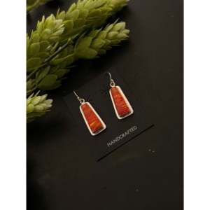 Navajo Handmade Orange <b>Opal</b> & Sterling Silver Drop <b>Earrings</b> Geometric Dangle Design - Product Image 4
