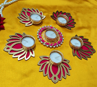 Ensemble de rangolis Jaipurios faits à la main de luxe Lotus, en bois MDF et métal, pots à bougies de 4 pouces, style traditionnel personnalisé, décoratif et simple