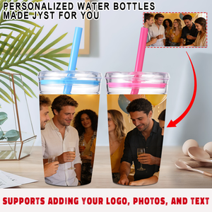 Vaso de Plástico Transparente Personalizable <span class=keywords><strong>con</strong></span> Pajita, Botella de Agua de Doble Pared <span class=keywords><strong>con</strong></span> Tapa, Vaso Reutilizable para Café Helado, Libre de BPA - Product Image 2