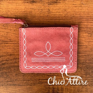 Nouveau Style bohème point de botte rose véritable daim cuir de vachette Mini portefeuille femmes porte-monnaie porte-monnaie avec caractéristiques de changement - Product Image 1