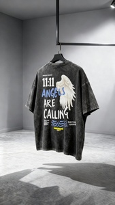 T-shirts pour hommes personnalisés, tricotés, surdimensionnés, imprimés à l'écran, vintage, en coton déchiré, à double gaufrage, à manches courtes, délavés à l'acide - Product Image 5