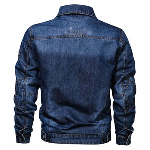 Veste en jean d'hiver pour homme, décontractée, avec logo personnalisé sur le devant, service OEM de haute qualité, finition délavée unie – Vente en gros - Product Image 2
