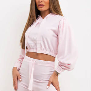 Trajes de sudor recortados para mujer de calidad superior de Venta caliente Trajes de sudor hechos de poliéster de algodón ajustados para mujer - Product Image 5