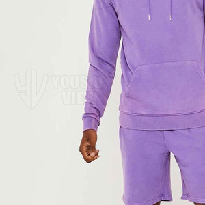 Nouveautés : Ensemble décontracté 2 pièces pour homme, 100 % coton respirant, avec sweat à capuche uni et short imprimé, grandes tailles, idéal pour l'été - Product Image 5