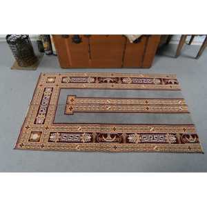 Vintage Turkish Small Rug 2.7x4.7 ft, <b>Brown</b> Gray Ombr <b>Wool</b> Rug - Product Image 3