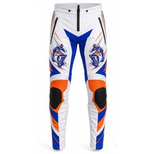Men's White Blue Orange Motorcycle Racing Pants With Knee <b>Pads</b> Sublimation Print Breathable All Seasons - Product Image 2