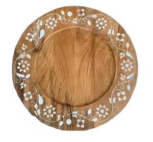 Bandeja de madera de acacia hecha a mano con incrustaciones de madreperla, forma redonda Rectangular, tamaño personalizado para uso doméstico, servicio de alimentos - Product Image 1