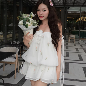 RTS coshe Aurora ชุดเดรสสั้นฟองลายดอกไม้หรูหราสไตล์เกาหลีน่ารักหวานสำหรับวัยรุ่นปาร์ตี้ฤดูร้อนสวมใส่ทุกวันใส่สบายๆ - Product Image 1