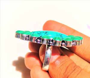 Flower Handmade Ring in 925 Sterling Silver with Natural Larimar Gemstone Personalized Gift Jewelry - Product Image 5