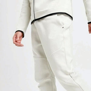 Bộ đồ thể thao nam chất liệu nỉ kỹ thuật, màu trắng, thiết kế OEM, 69% cotton, 31% polyester, áo hoodie có khóa kéo toàn thân và quần jogger. - Product Image 3