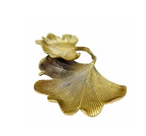 Plateau de service en aluminium doré à double compartiment en forme de feuille à bas prix - Product Image 6