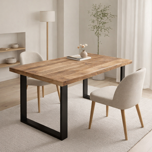 Handmade <b>Solid</b> Mango <b>Wood</b> Dining <b>Table</b> | Industrial & Modern Rustic Design | Black Metal U Legs Dining Room Furniture Akku Arts - Product Image 3