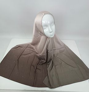 ファッショングラデーションカラーサテンヒジャブダイヤモンドイスラム教徒女性スカーフショールシフォンヒジャブ石付き