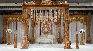 Mandap de Madera Triveni de Tendencia para Bodas Gujarati, Mejor Precio, Mandap de Boda Tradicional de Madera Tallada, Configuración Personalizable, EE. UU. - Product Image 2