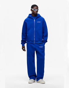 OEM Unisex <b>Royal</b> <b>Blue</b> Printed Zip Hoodie Joggers Set 100% Cotton High Fashion Breathable Streetwear Gym Wear Custom Logo - Product Image 1