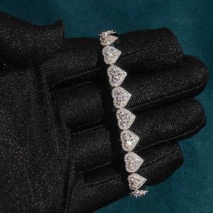 Style populaire 8mm VVS Moissanite diamant plaqué or 925 argent Sterling glacé Hip Hop coeur Bracelet luxe bijoux pour femmes - Product Image 1