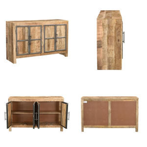 Buffet extensible en bois massif de manguier vintage industriel, design moderne pour cuisine, salle à manger, salon, salle de bain, utilisation en extérieur - Product Image 3