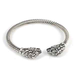 925 <b>Sterling</b> <b>Silver</b> Lion Figurine <b>Cuff</b> <b>Bracelet</b> for Men with Twisted Design 70-Year Warranty Fast Shipping - Product Image 2