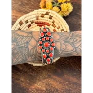 Kathleen Livingston Natural Coral & Sterling <b>Silver</b> Cluster Fashion <b>Cuff</b> <b>Bracelet</b> - Product Image 2