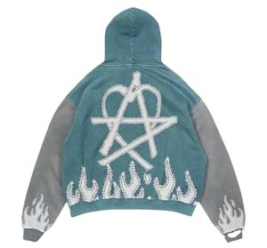 Pull-over respirant pour hommes, sweat à capuche délavé à l'acide Streetwear avec sérigraphie brodée, style hivernal - Product Image 5