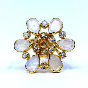 Anillo clásico de Plata de Ley 925 para mujer, piedra lunar arcoíris blanca chapada en oro a la moda, piedra preciosa hecha de acero inoxidable para - Product Image 1