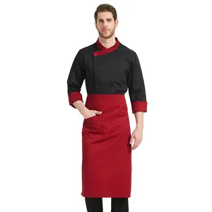 最新厨师厨房烹饪制服套装格子黑色夹克中国制造低价