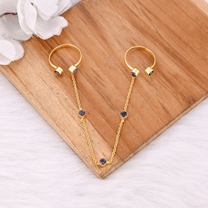 925พลอย iolite ธรรมชาติเงินสเตอร์ลิงห่วงชุบทองสีเหลืองทำด้วยมือแหวนปรับได้เครื่องประดับผู้หญิงสำหรับวันครบรอบ - Product Image 2