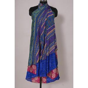 กระโปรงส่าหรีโบฮีเมียนสตรีวินเทจผ้าไหมทรงห่อสไตล์เทศกาลอินเดียสองชั้น - Product Image 4