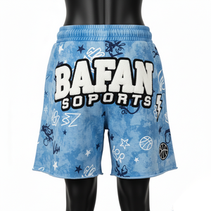Shorts deportivos de algodón de alta calidad, 320 GSM, color azul acid wash, transpirables, con logotipo bordado personalizado, shorts para mujer - Product Image 2