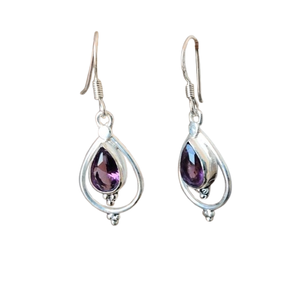 Boucles d'oreilles classiques bijoux pour femmes argent Boho Style bijoux 925 argent Sterling améthyste pierres précieuses boucles d'oreilles faites à la main cadeau femme - Product Image 1