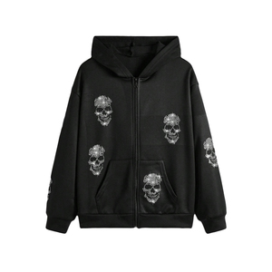 Venta al por mayor Premium Men's Hoodie Custom Made Streetwear Rhinestone Oversized Cotton Blend Heavyweight Zip Faded Boxy Fit Winter - Product Image 1