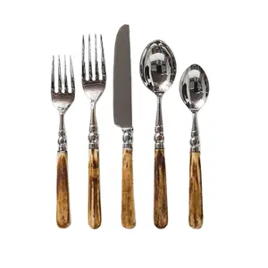 Bộ đồ ăn Flatware Bạc hoàn thành thép không gỉ thiết lập dao kéo sang trọng xương xử lý 5 cái dao kéo đặt bộ đồ ăn